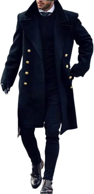 Mens Double Breasted Trench Coat Classic Business Casual Lapel Collar Business Winter Long Overcoats for Men