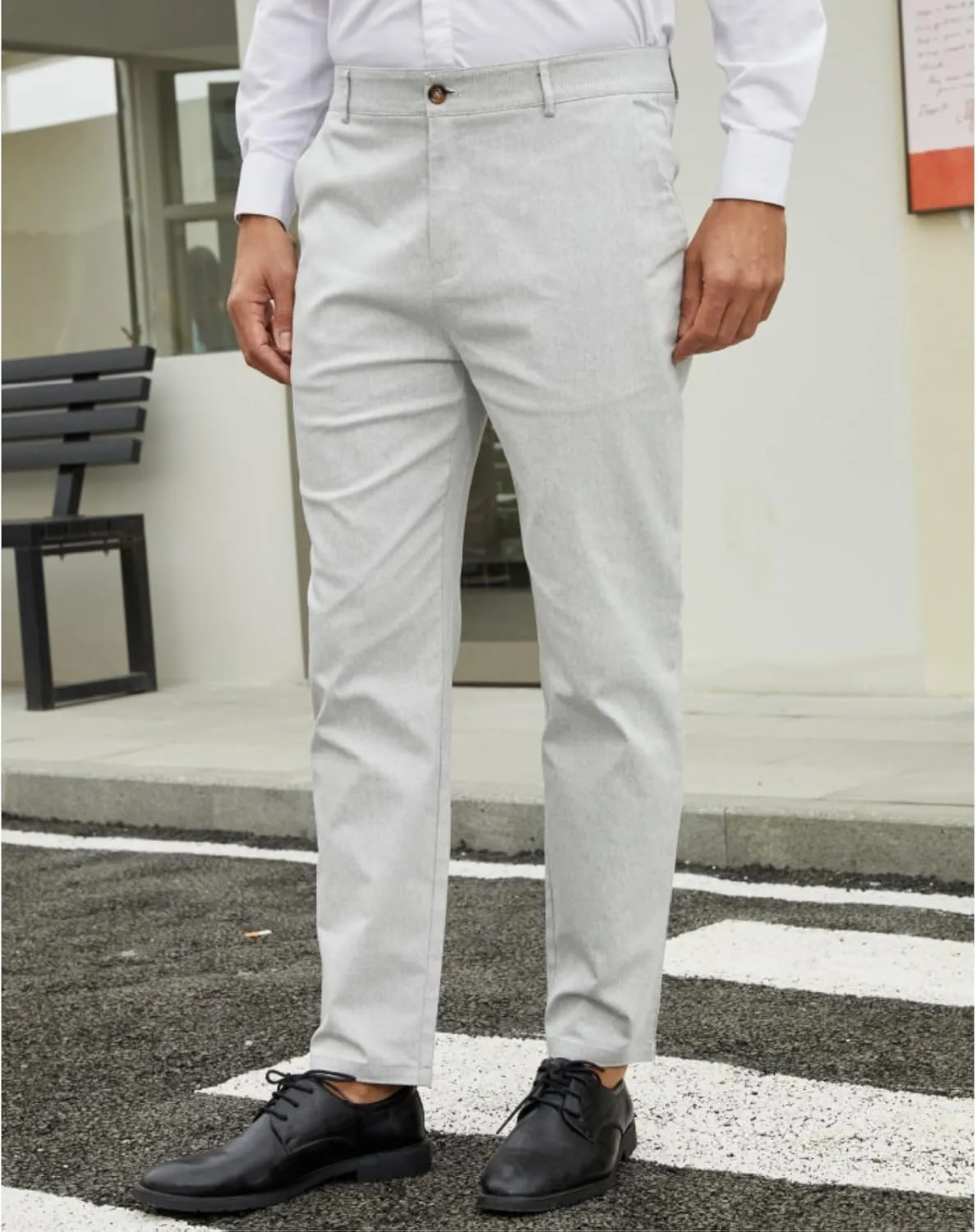 Men's Fashion Stretch Dress Pants Slim Fit Plaid Pants Business Suit Pants Casual Golf Pants