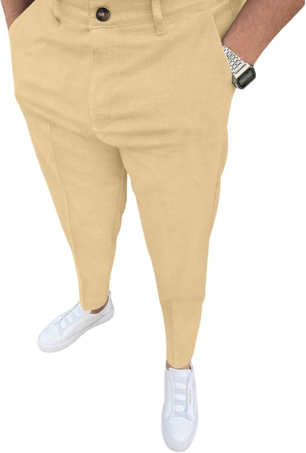 Men's Fashion Stretch Dress Pants Slim Fit Plaid Pants Business Suit Pants Casual Golf Pants