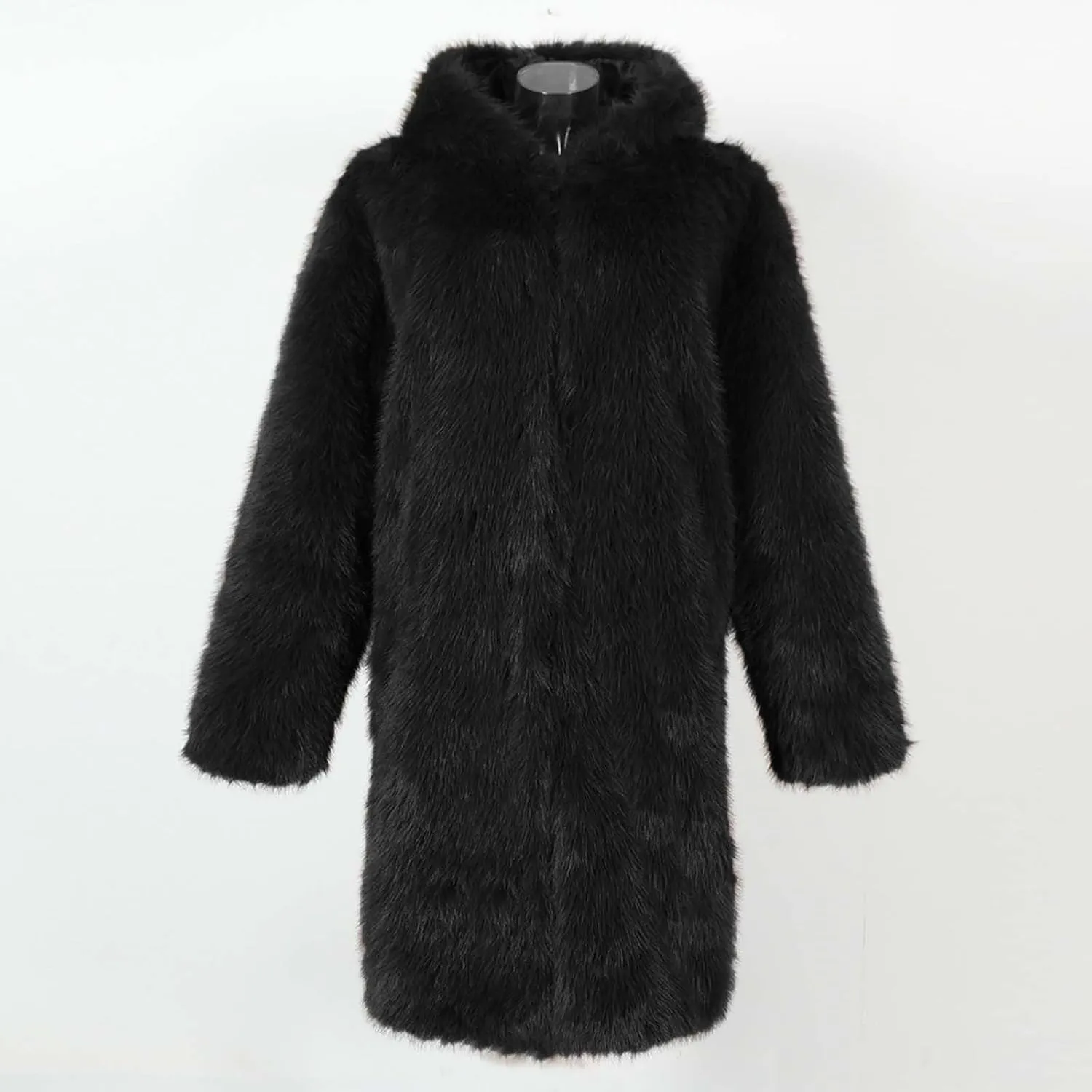 Men's Faux Fur Coat Long Open Front Cardigan Winter Fuzzy Fleece Jacket Warm Overcoat Turn Down Collar Coat