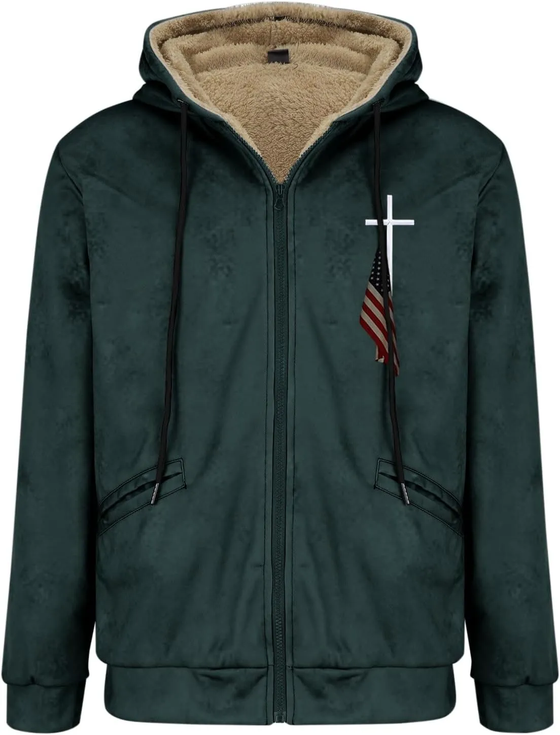 Mens Fleece Jacket 3D Printed Flag Hooded Brown Zipper Personalized Casual Cotton Jacket Men Shorts China Jacket Men