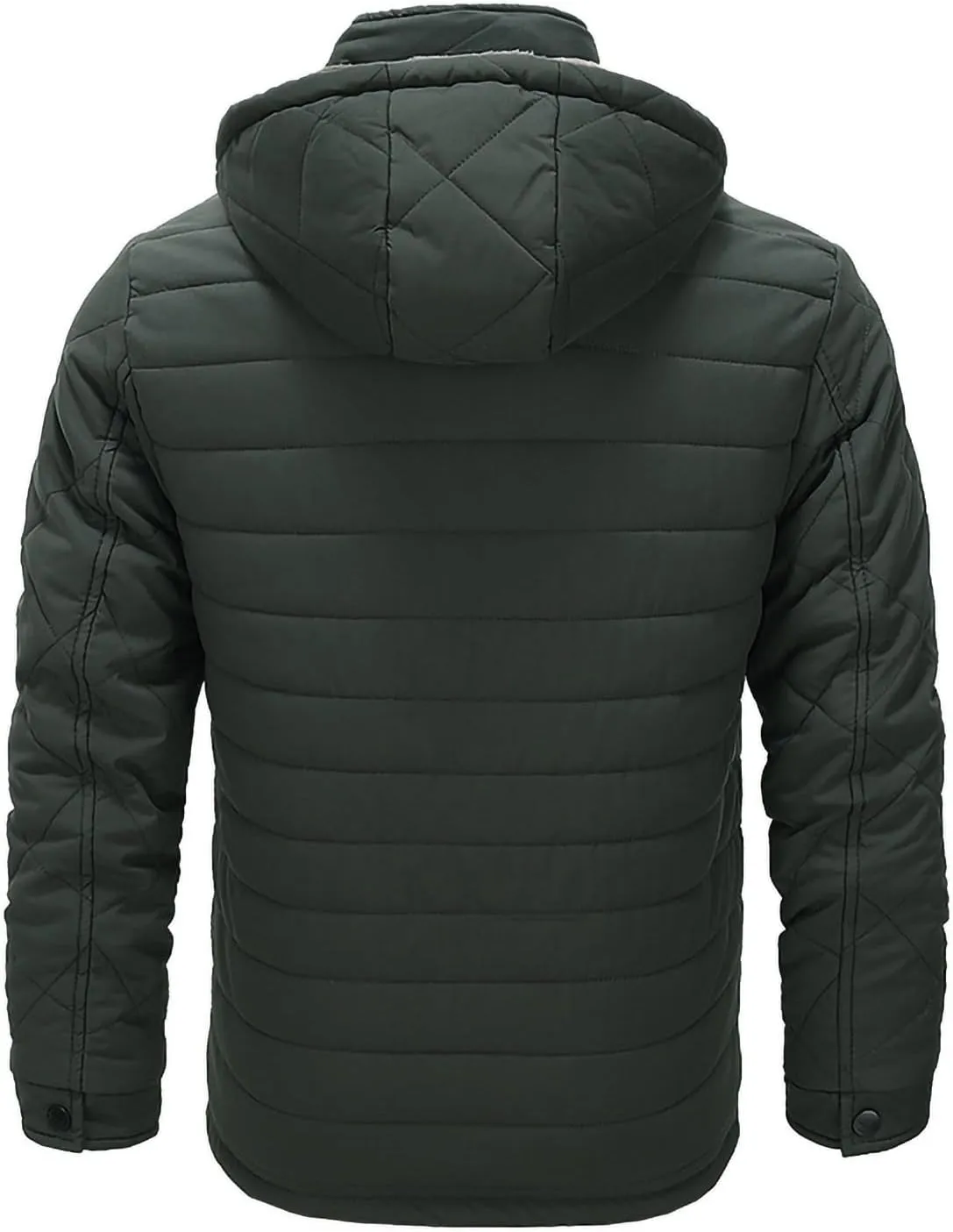 Men's Fleece Lined Hooded Puffer Jacket Packable Winter Down Coat Cotton Padded Warm Jackets with Zipper Pockets