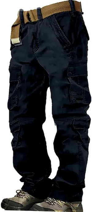 Men's Fleece Sweatpants Pants Men's Elastic Multi Pocket Pants Outdoor Straight Tube Quick Dry Cargo Hiking Pants