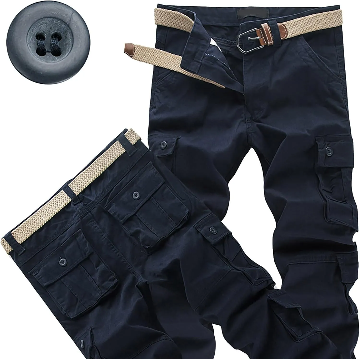 Men's Fleece Sweatpants Pants Men's Elastic Multi Pocket Pants Outdoor Straight Tube Quick Dry Cargo Hiking Pants