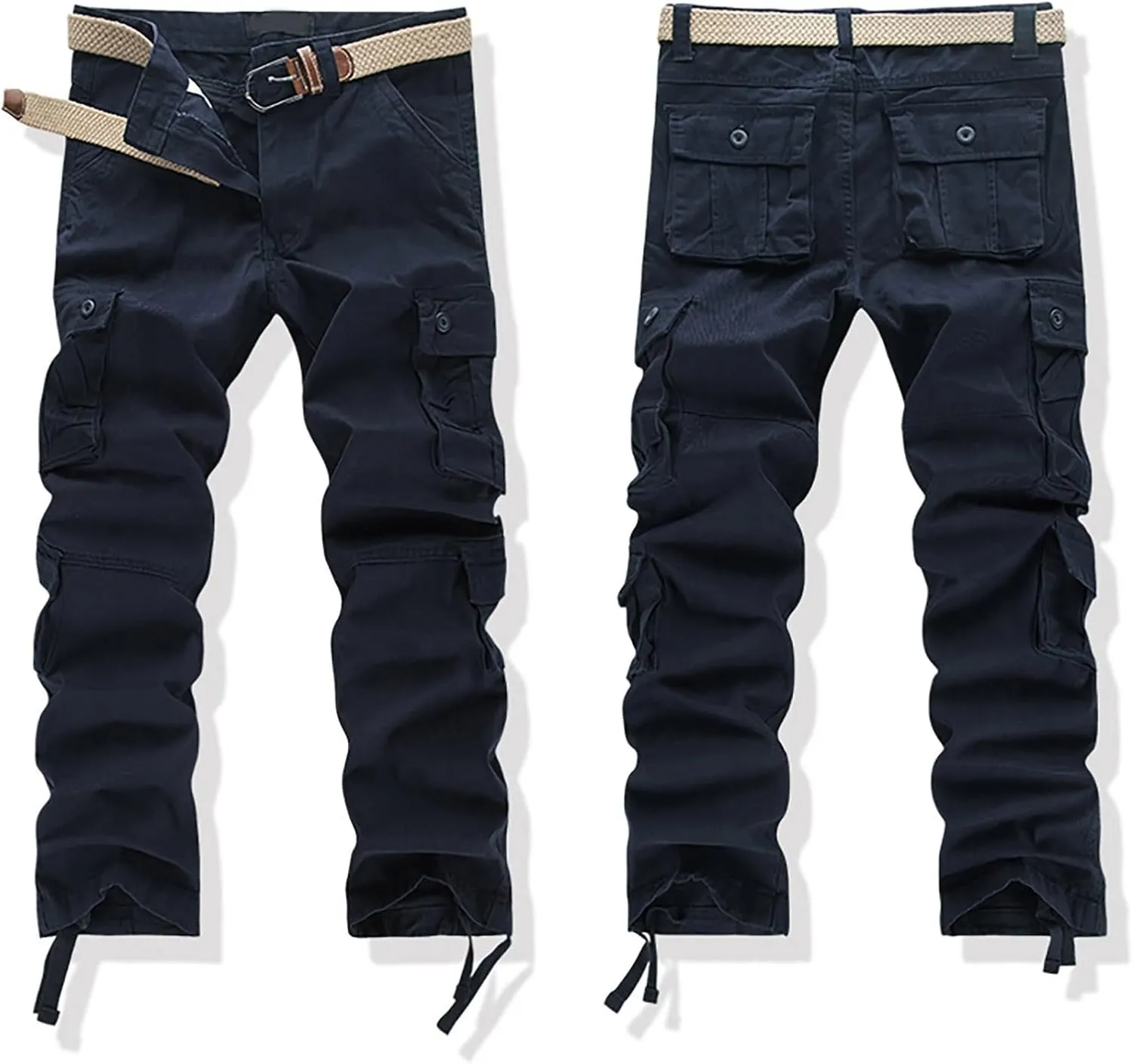 Men's Fleece Sweatpants Pants Men's Elastic Multi Pocket Pants Outdoor Straight Tube Quick Dry Cargo Hiking Pants