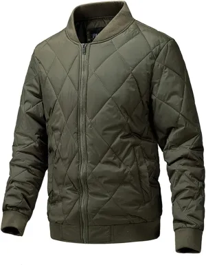 Mens Flight Bomber Jackets Diamond Quilted down Jacket Long Sleeve Lightweight Coats Warm Padded Fall Winter Coats