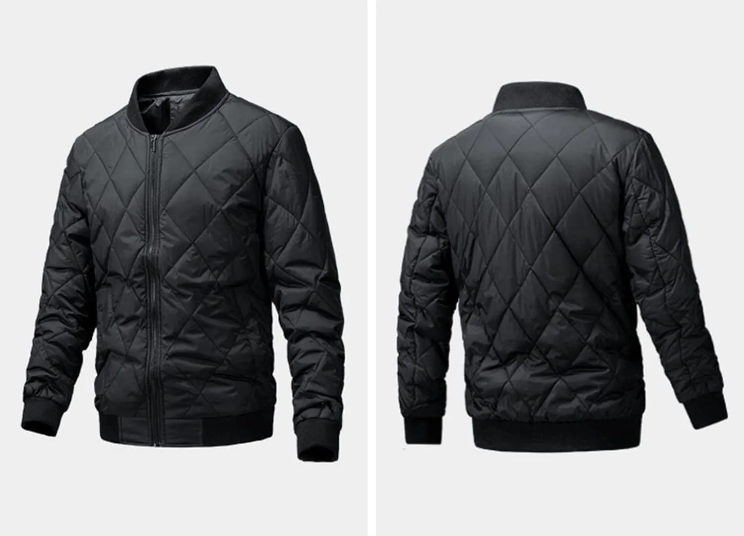 Mens Flight Bomber Jackets Diamond Quilted down Jacket Long Sleeve Lightweight Coats Warm Padded Fall Winter Coats