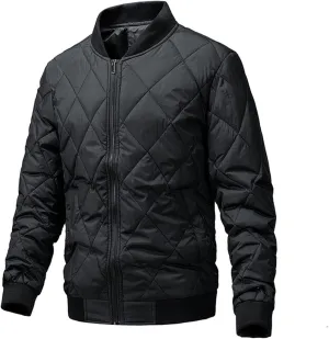 Mens Flight Bomber Jackets Diamond Quilted down Jacket Long Sleeve Lightweight Coats Warm Padded Fall Winter Coats