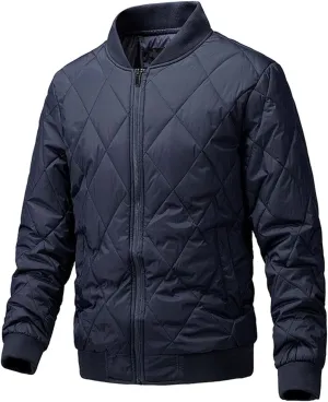 Mens Flight Bomber Jackets Diamond Quilted down Jacket Long Sleeve Lightweight Coats Warm Padded Fall Winter Coats