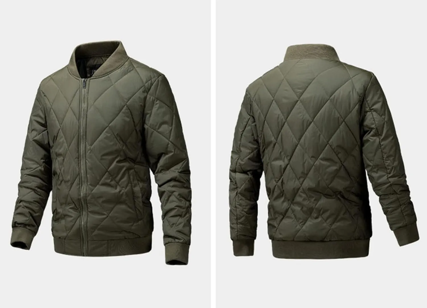 Mens Flight Bomber Jackets Diamond Quilted down Jacket Long Sleeve Lightweight Coats Warm Padded Fall Winter Coats