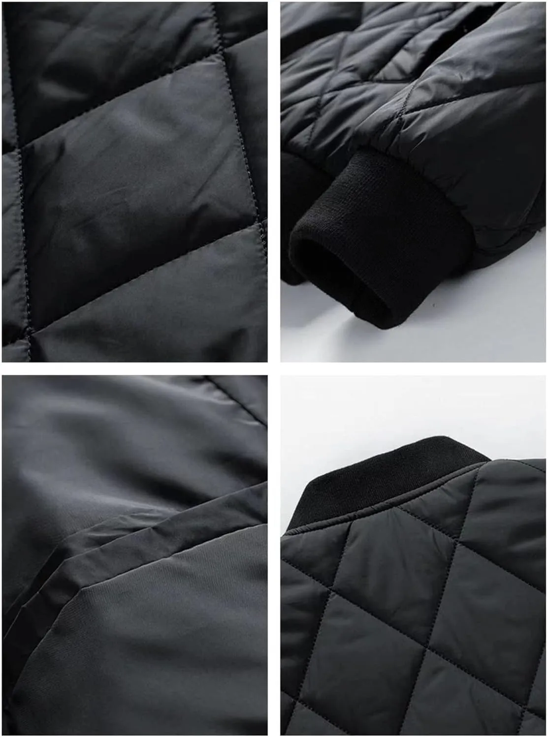 Mens Flight Bomber Jackets Diamond Quilted down Jacket Long Sleeve Lightweight Coats Warm Padded Fall Winter Coats