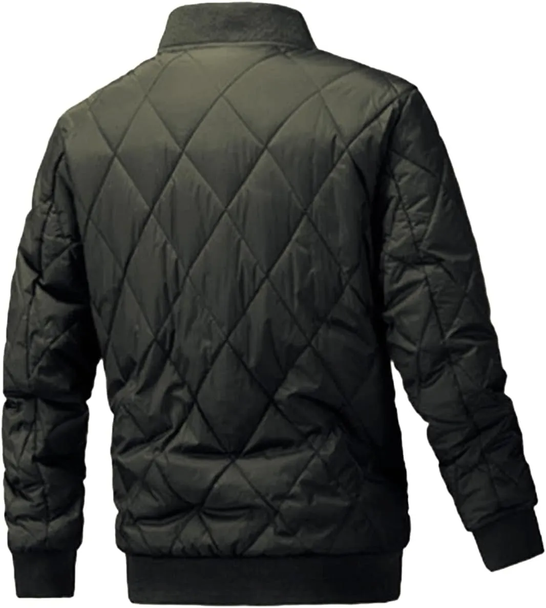 Mens Flight Bomber Jackets Diamond Quilted down Jacket Long Sleeve Lightweight Coats Warm Padded Fall Winter Coats