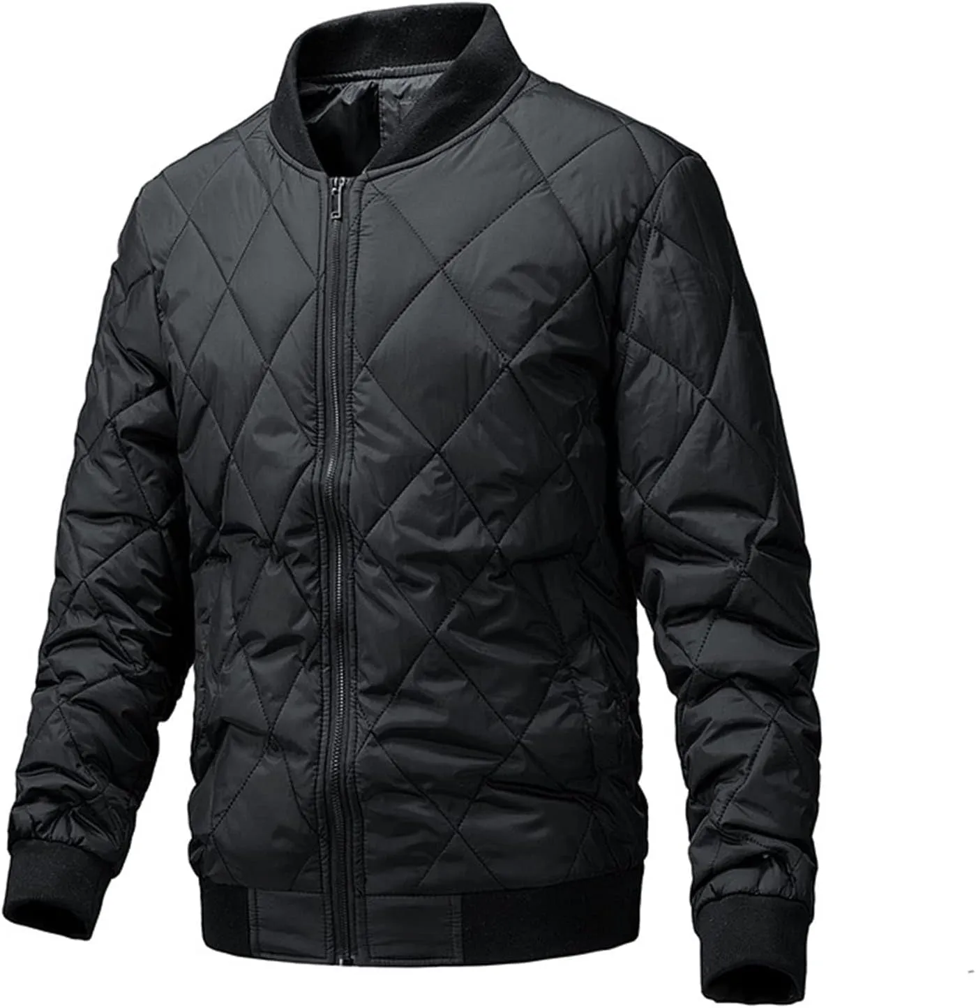 Mens Flight Bomber Jackets Diamond Quilted down Jacket Long Sleeve Lightweight Coats Warm Padded Fall Winter Coats