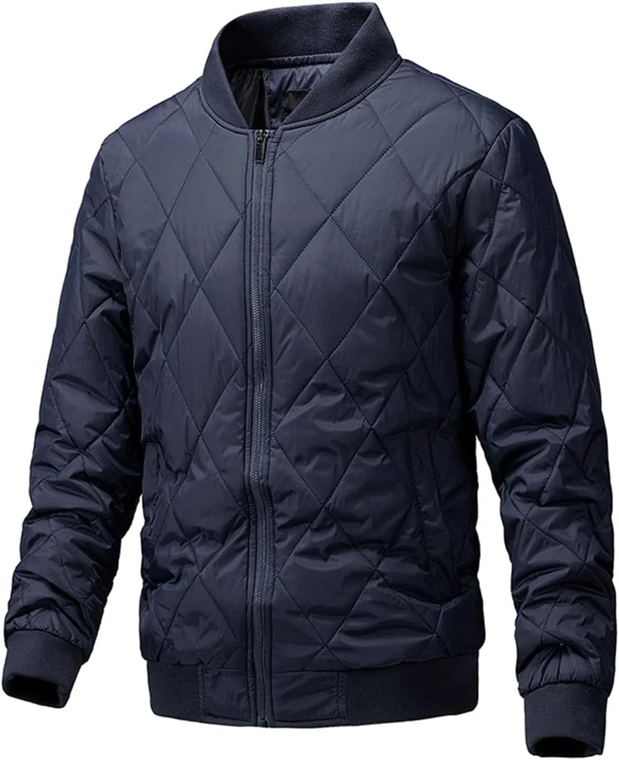 Mens Flight Bomber Jackets Diamond Quilted down Jacket Long Sleeve Lightweight Coats Warm Padded Fall Winter Coats