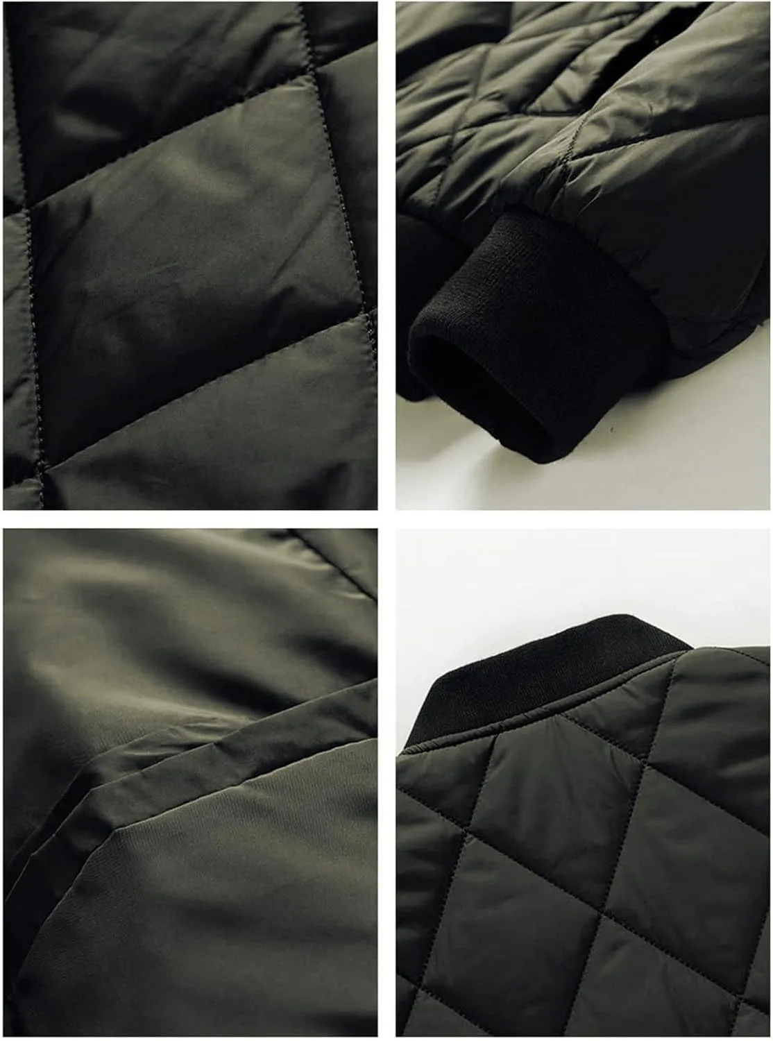 Mens Flight Bomber Jackets Diamond Quilted down Jacket Long Sleeve Lightweight Coats Warm Padded Fall Winter Coats