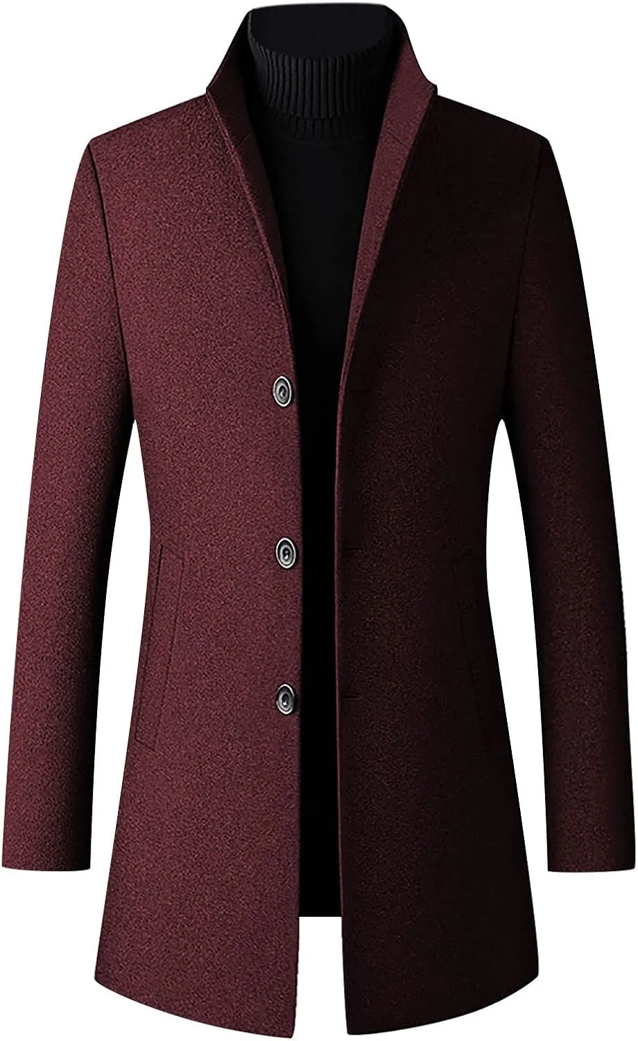 Men's French Woolen Coat Business Down Jacket Trench Topcoat Long Wool Blend Overcoat Slim Fit Stand Collar Coats