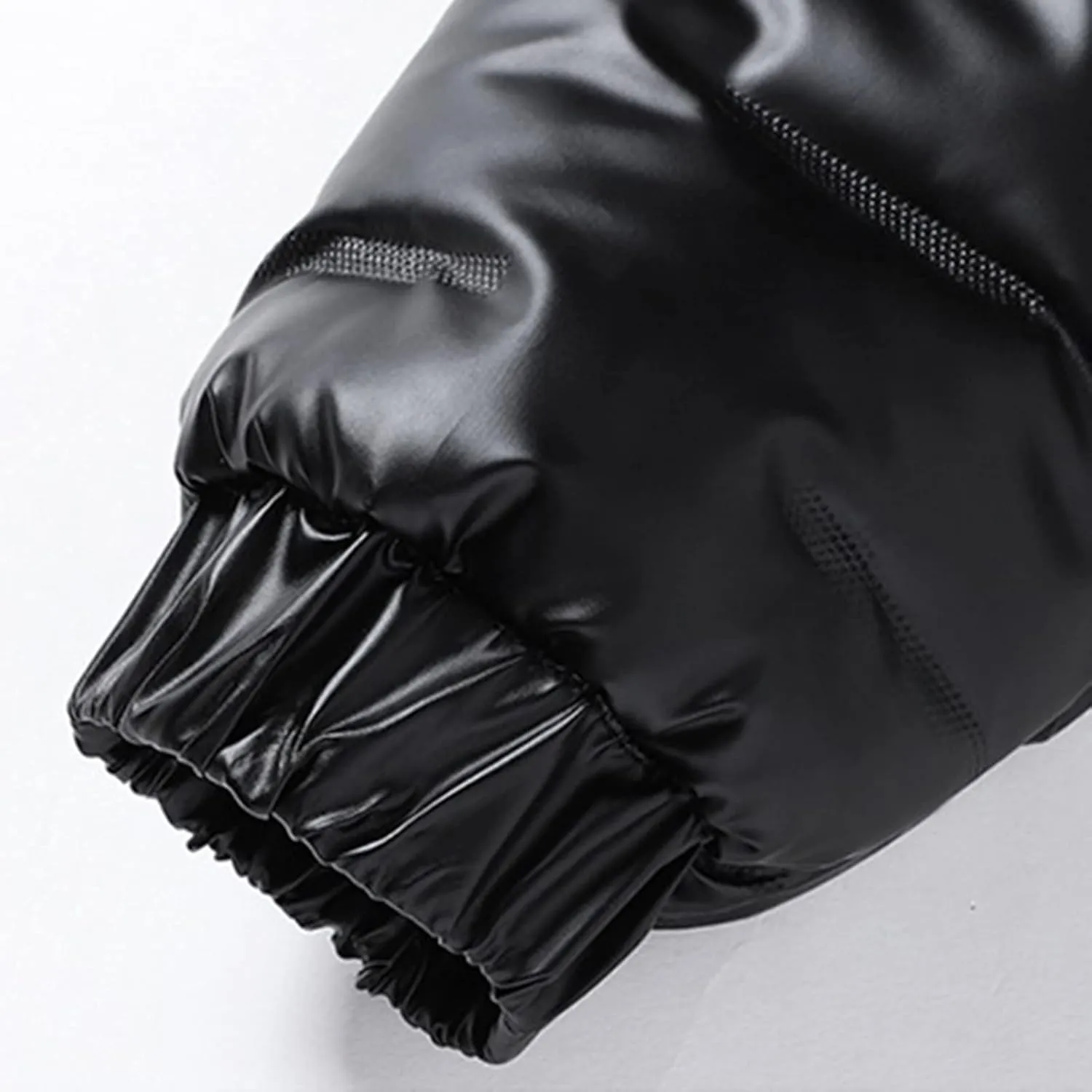 Mens Glossy Quilted Puffer Jacket Hooded Winter Warm Fleece Lined Shiny Reflective Down Coats Thicken Padded Outerwear