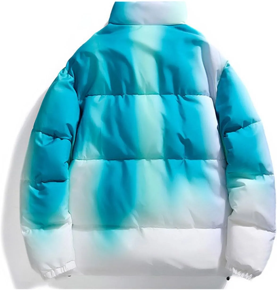 Men's Gradient Puffer Jacket Winter Warm Down Coats Stand Collar Cotton Padded Waterproof Outerwear with Pockets