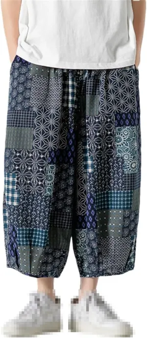 Men's Harem Pants Harajuku Wide Leg Straight Casual Trousers Male Loose Vintage Linen Sweatpants