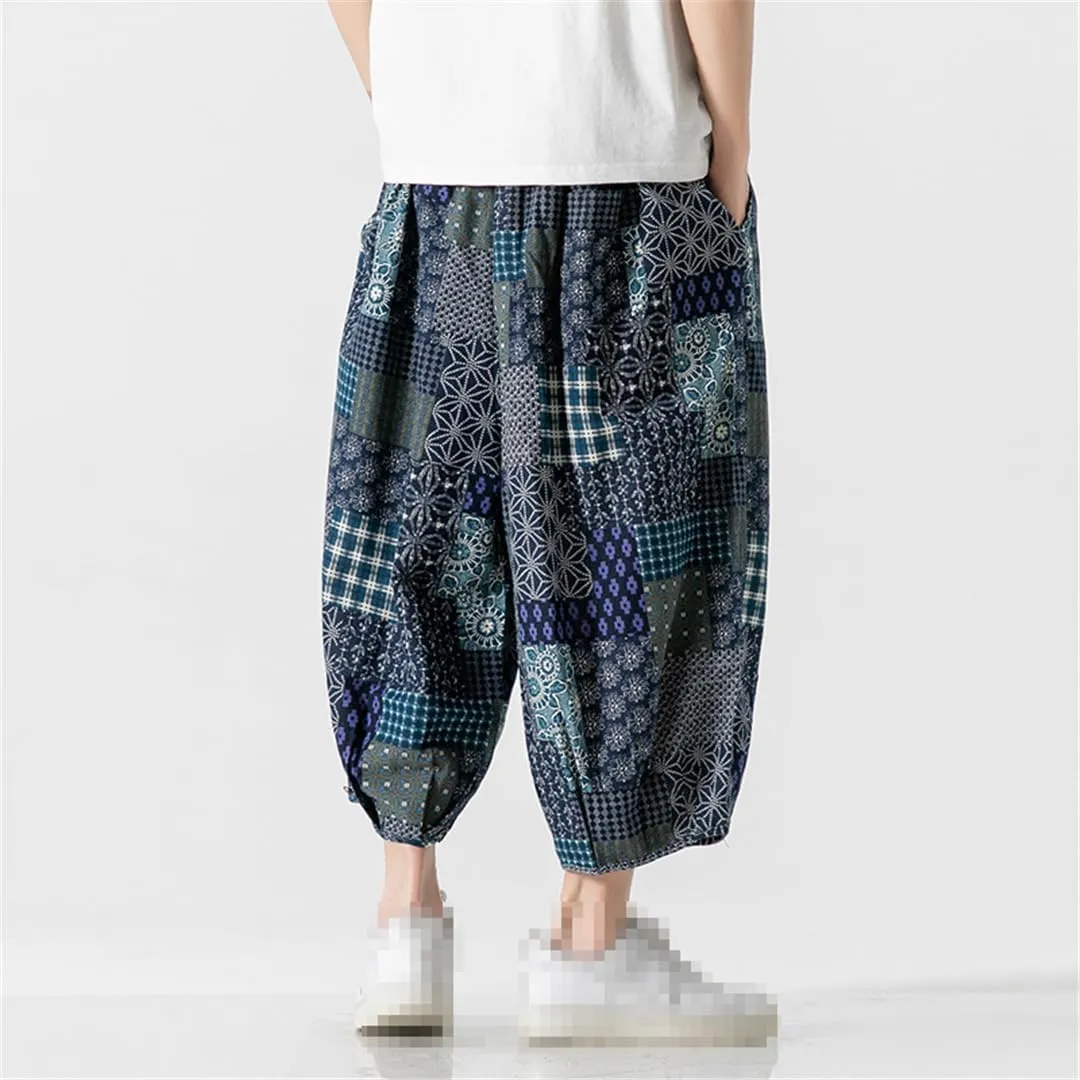Men's Harem Pants Harajuku Wide Leg Straight Casual Trousers Male Loose Vintage Linen Sweatpants
