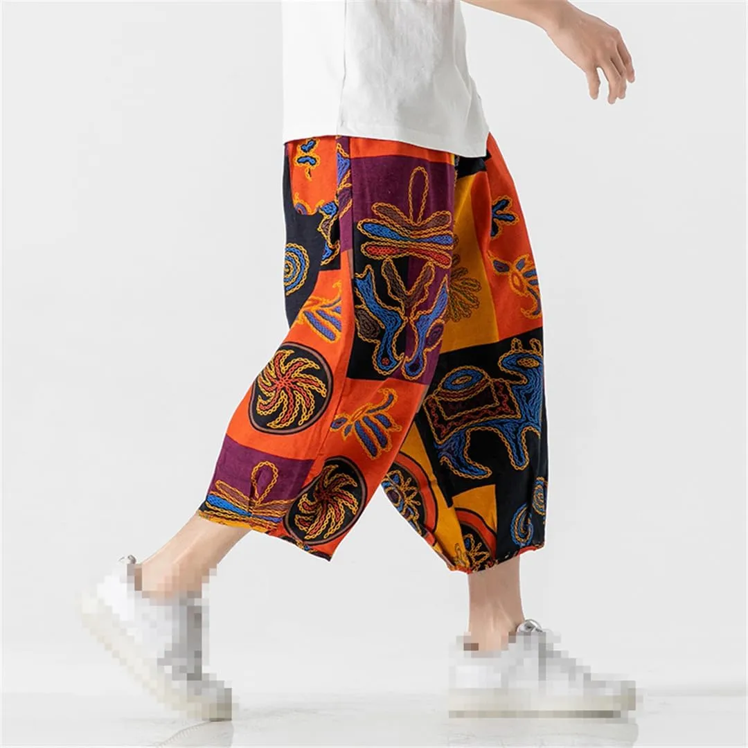 Men's Harem Pants Harajuku Wide Leg Straight Casual Trousers Male Loose Vintage Linen Sweatpants