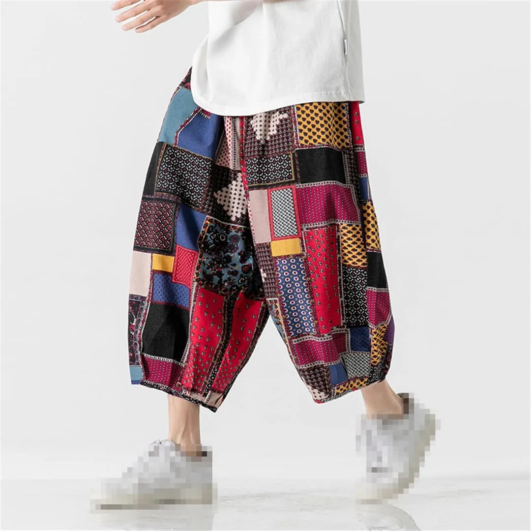 Men's Harem Pants Harajuku Wide Leg Straight Casual Trousers Male Loose Vintage Linen Sweatpants