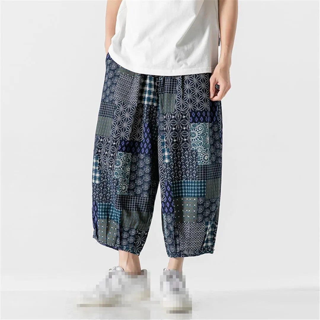 Men's Harem Pants Harajuku Wide Leg Straight Casual Trousers Male Loose Vintage Linen Sweatpants