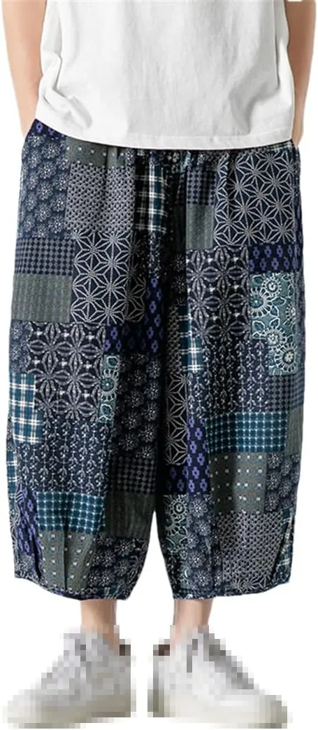 Men's Harem Pants Harajuku Wide Leg Straight Casual Trousers Male Loose Vintage Linen Sweatpants