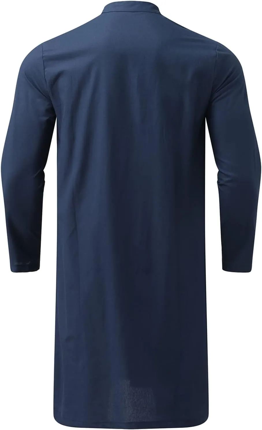 Men's Henley Shirts Loose Fit Long Sleeve Muslim Thobe Button Up Kaftan Thobe Side Split Kaftan Thobe with Pockets