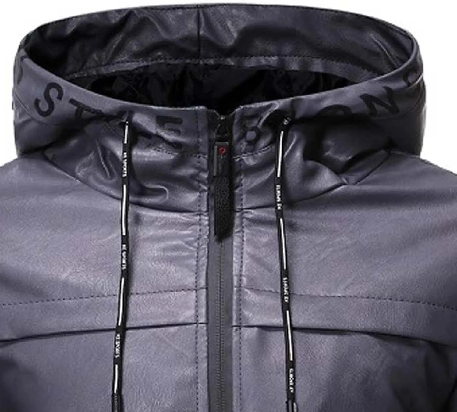 Men's Hooded Military Jackets Faux Leather Lined Aviator Bomber Jacket Hoodie Leather Coat Zipper Windbreaker