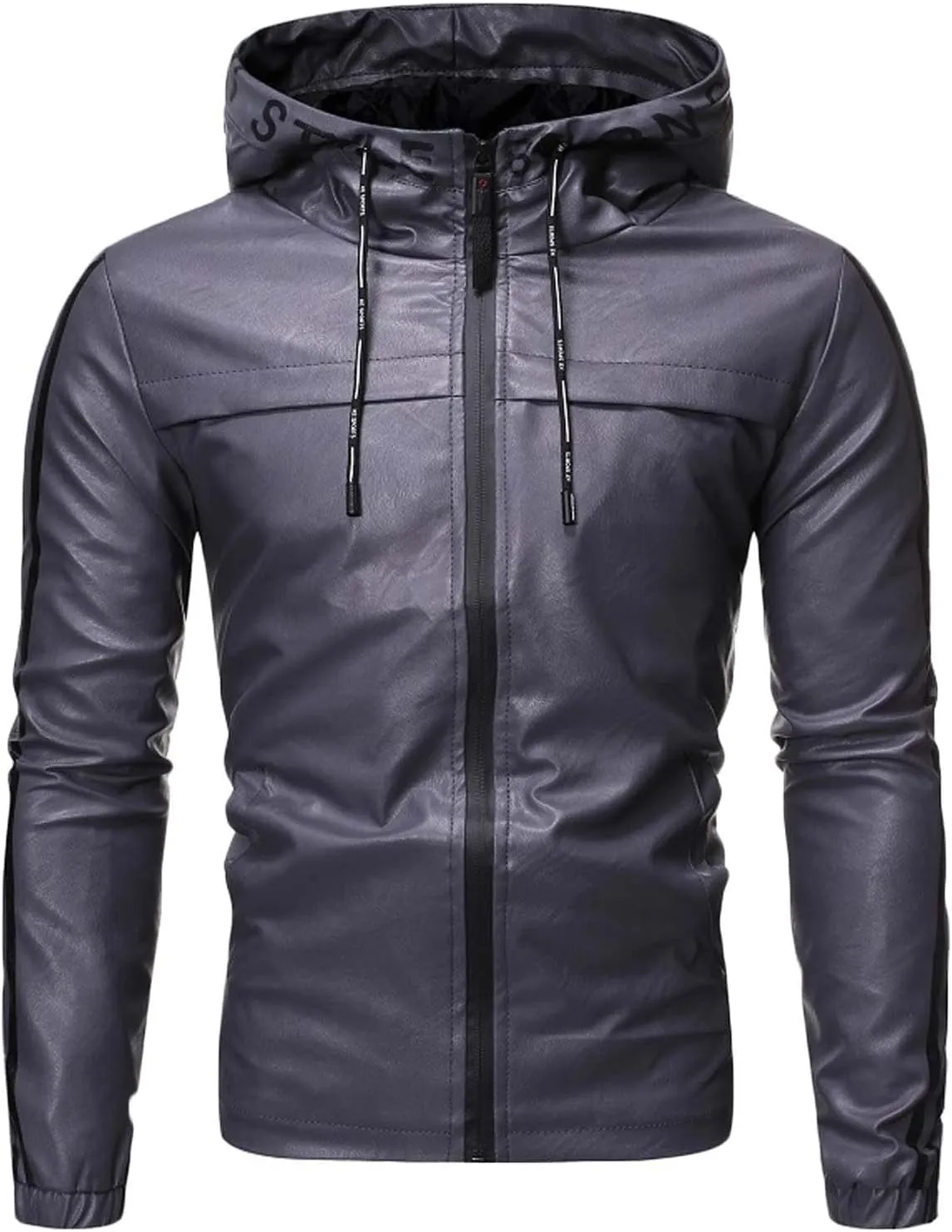 Men's Hooded Military Jackets Faux Leather Lined Aviator Bomber Jacket Hoodie Leather Coat Zipper Windbreaker