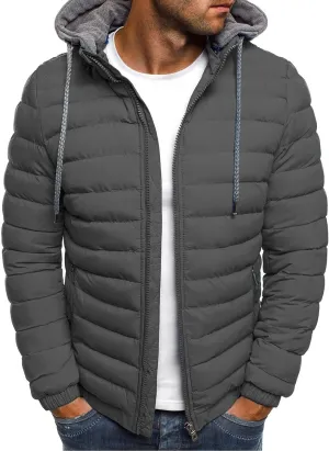 Men's Hooded Puffer Jacket Waterproof Packable Down Coats Winter Warm Cotton Padded Outerwear with Pockets