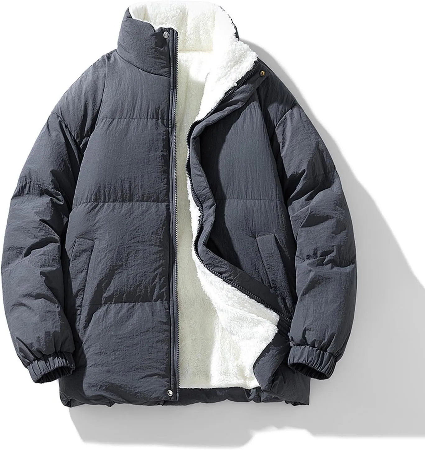 Mens Insulated Winter Warm Jackets Windproof Stand Collar Cotton Quilted Jackets Thicken Thermal Snow Padded Coats