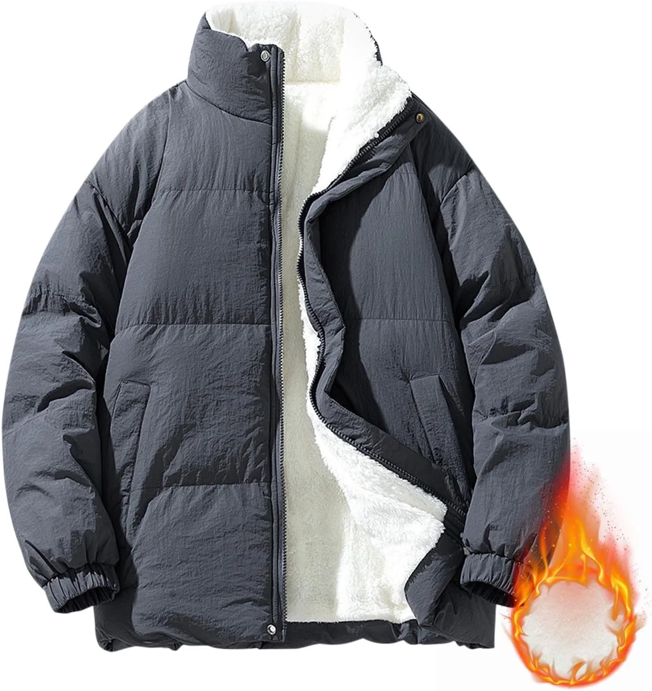 Mens Insulated Winter Warm Jackets Windproof Stand Collar Cotton Quilted Jackets Thicken Thermal Snow Padded Coats