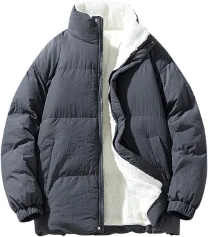 Mens Insulated Winter Warm Jackets Windproof Stand Collar Cotton Quilted Jackets Thicken Thermal Snow Padded Coats