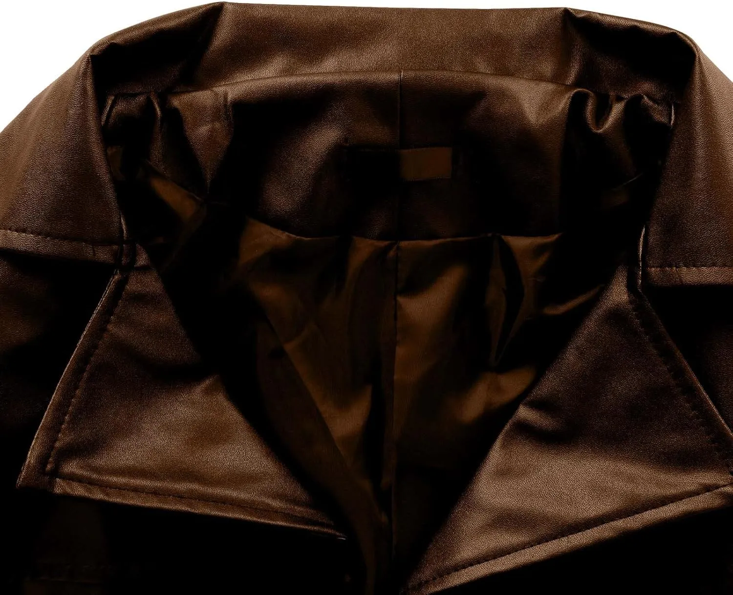 Men's Leather Trench Coat Full Length Single Breasted Windbreaker Jacket Long Overcoat