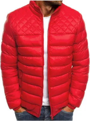 Men's Lightweight Quilted Jacket Solid Color Loose Jacket Stand Collar Zipper Cotton-Padded Coat Warm Fall Winter