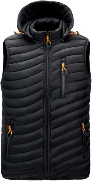 Men's Lightweight Vest with Hood Cotton-Padded Jacket Zipper Casual Warm Winter Outdoor Coat