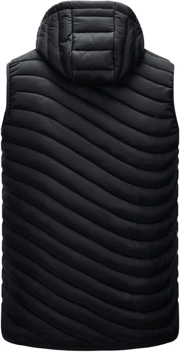 Men's Lightweight Vest with Hood Cotton-Padded Jacket Zipper Casual Warm Winter Outdoor Coat