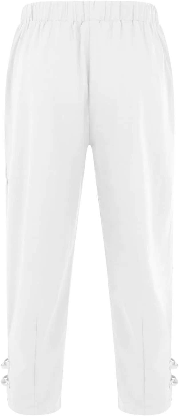 Men's Linen Casual Harem Capri Pants Lightweight Loose 3/4 Shorts Drawstring Elastic Waist Hippie Beach Yoga Trousers