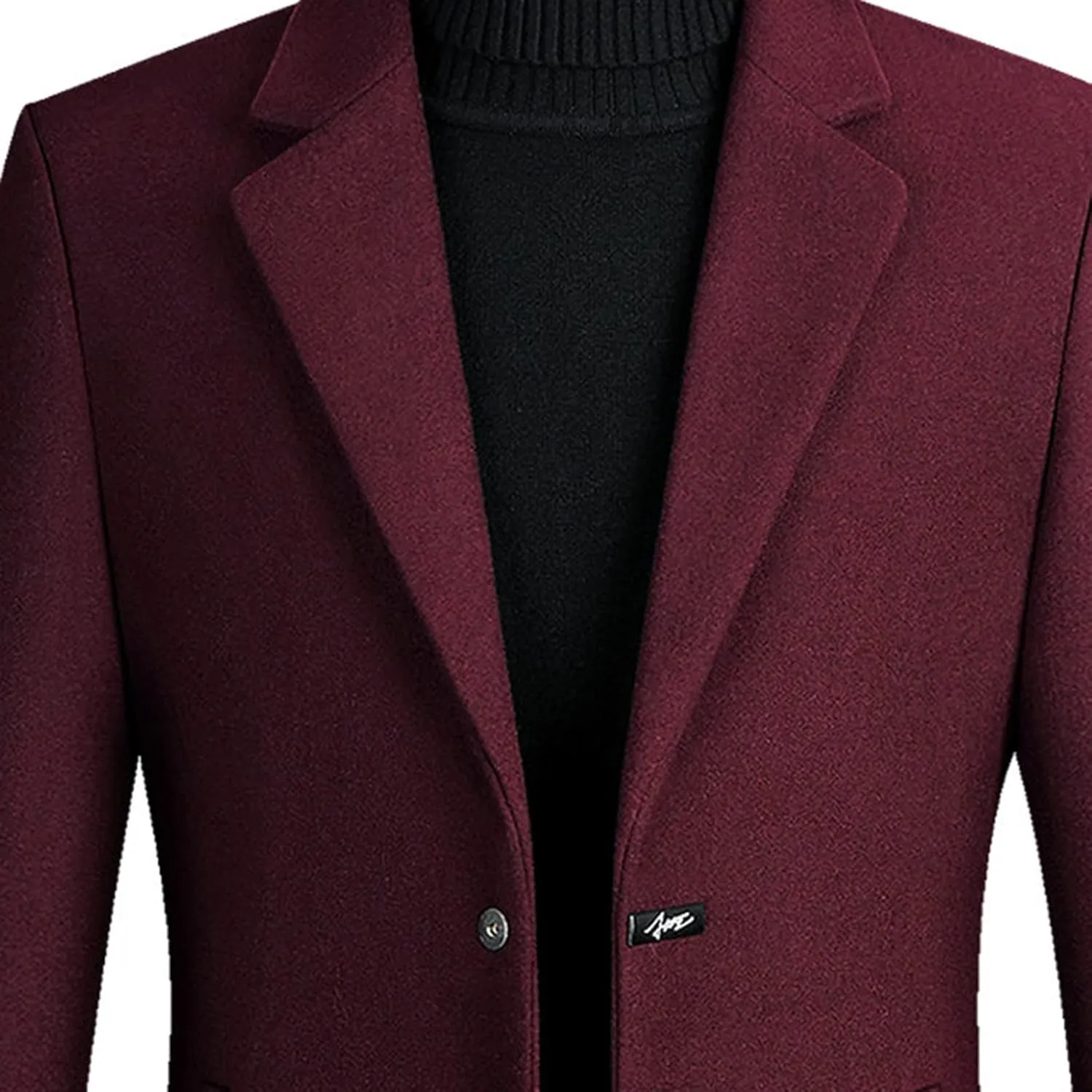 Mens Mid Length Trench Coat Big and Tall Wool Trench Coat Zip Up Pea Coat Slim Fit Lapel Jacket with Pockets