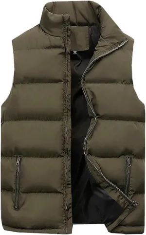 Men's Outdoor Casual Stand Collar Vest Quilted Jacket Thickened Vest Warm Padded Coat Sleeveless Cotton Vest