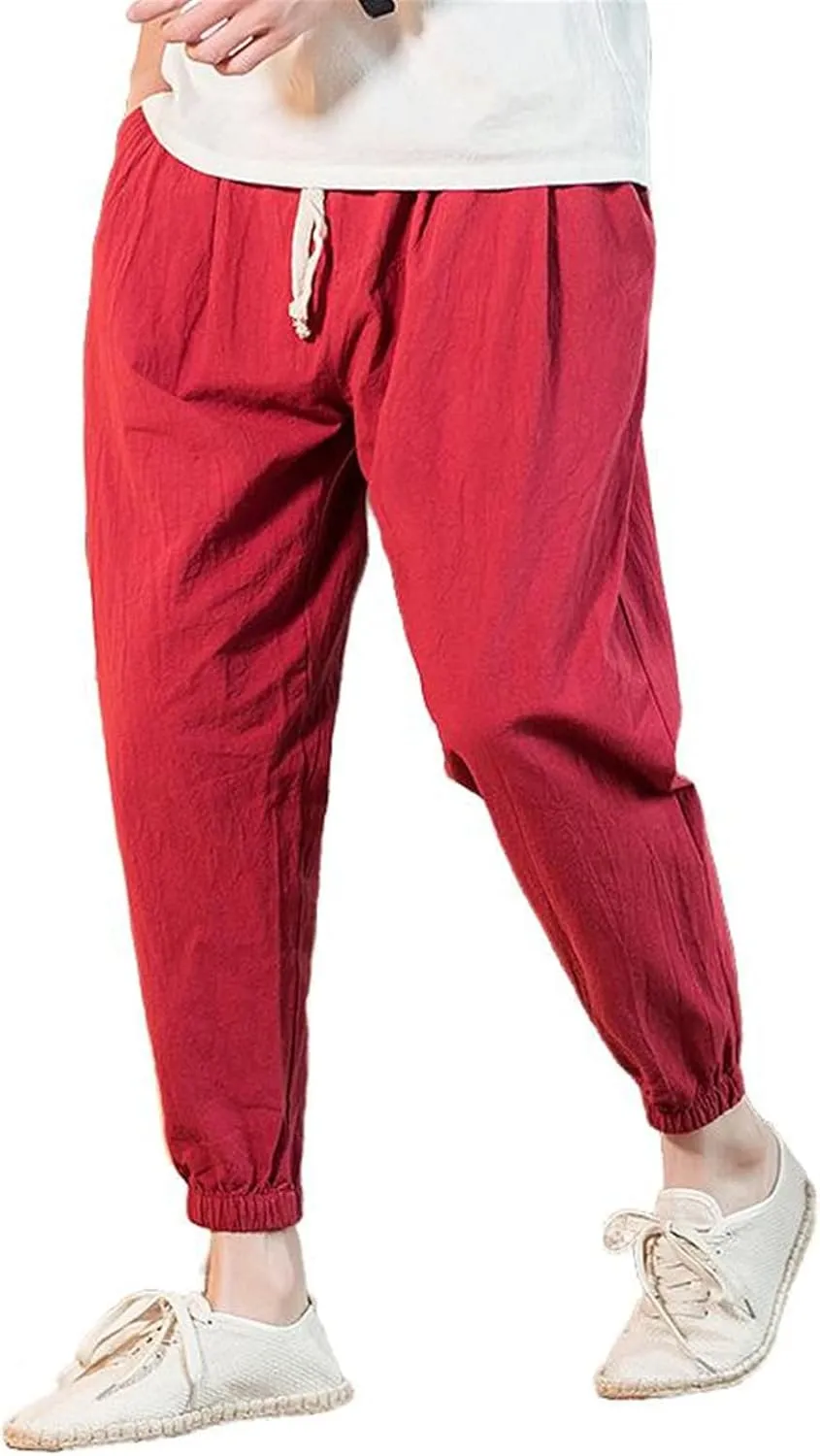 Men's Pants Spring Summer Casual Fit Chinese Style Korean Capri Harem Work Trousers Straight Trouser