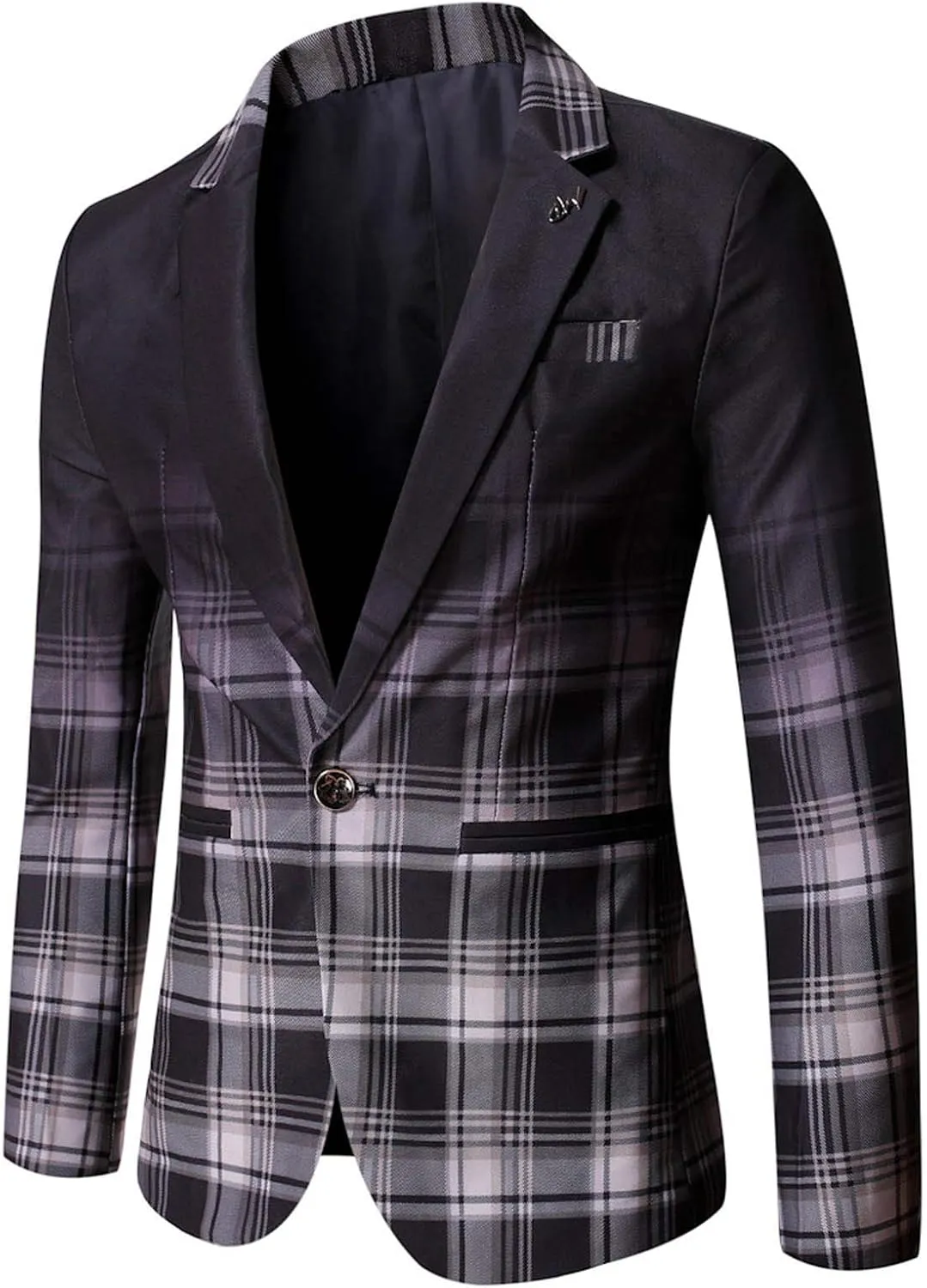 Mens Plaid Blazer Sports Coat Casual Slim Fit Checkered Blazer Fashion Notched Lapel One Button Suit Jacket for Men