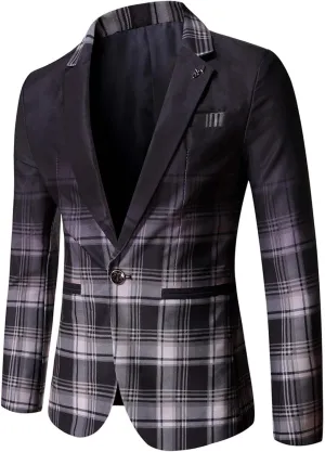 Mens Plaid Blazer Sports Coat Casual Slim Fit Checkered Blazer Fashion Notched Lapel One Button Suit Jacket for Men