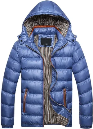 Mens Puffer Jacket Fashion Casual Solid Color Zipper Pocket Cotton Padded Jacket Coat Winter Jackets Warm Puffer