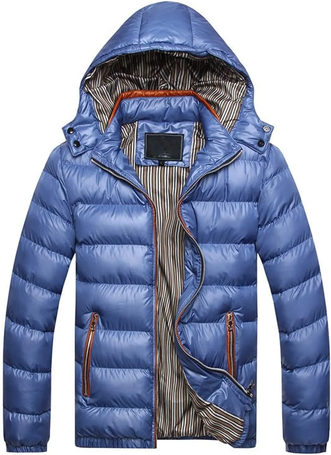 Mens Puffer Jacket Fashion Casual Solid Color Zipper Pocket Cotton Padded Jacket Coat Winter Jackets Warm Puffer