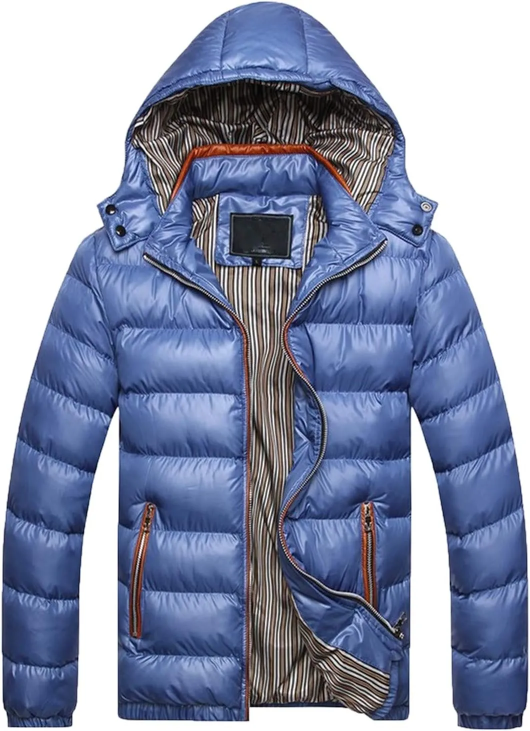 Mens Puffer Jacket Fashion Casual Solid Color Zipper Pocket Cotton Padded Jacket Coat Winter Jackets Warm Puffer