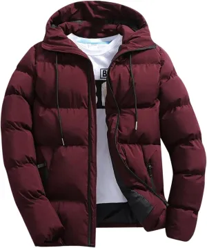 Mens Puffer Jacket Lightweight Packable Winter Coat with Hood Full Zip Thicken Insulated Running Travel Puffy Jackets