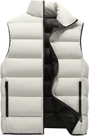Men's Puffer Vest Zip Up Stand Collar Down Vest Sleeveless Jacket Coats